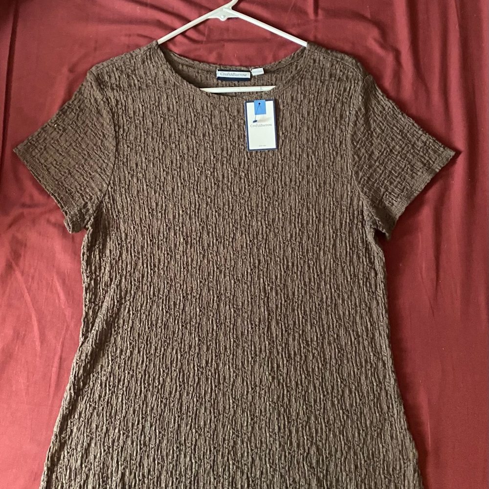 Croft & Barrow Brown Short Sleeve Textured Top
